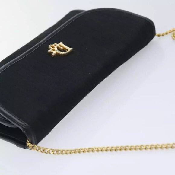 Christian Dior Trotter Canvas Chain Shoulder Bag Gold Black Auth - Picture 9 of 14